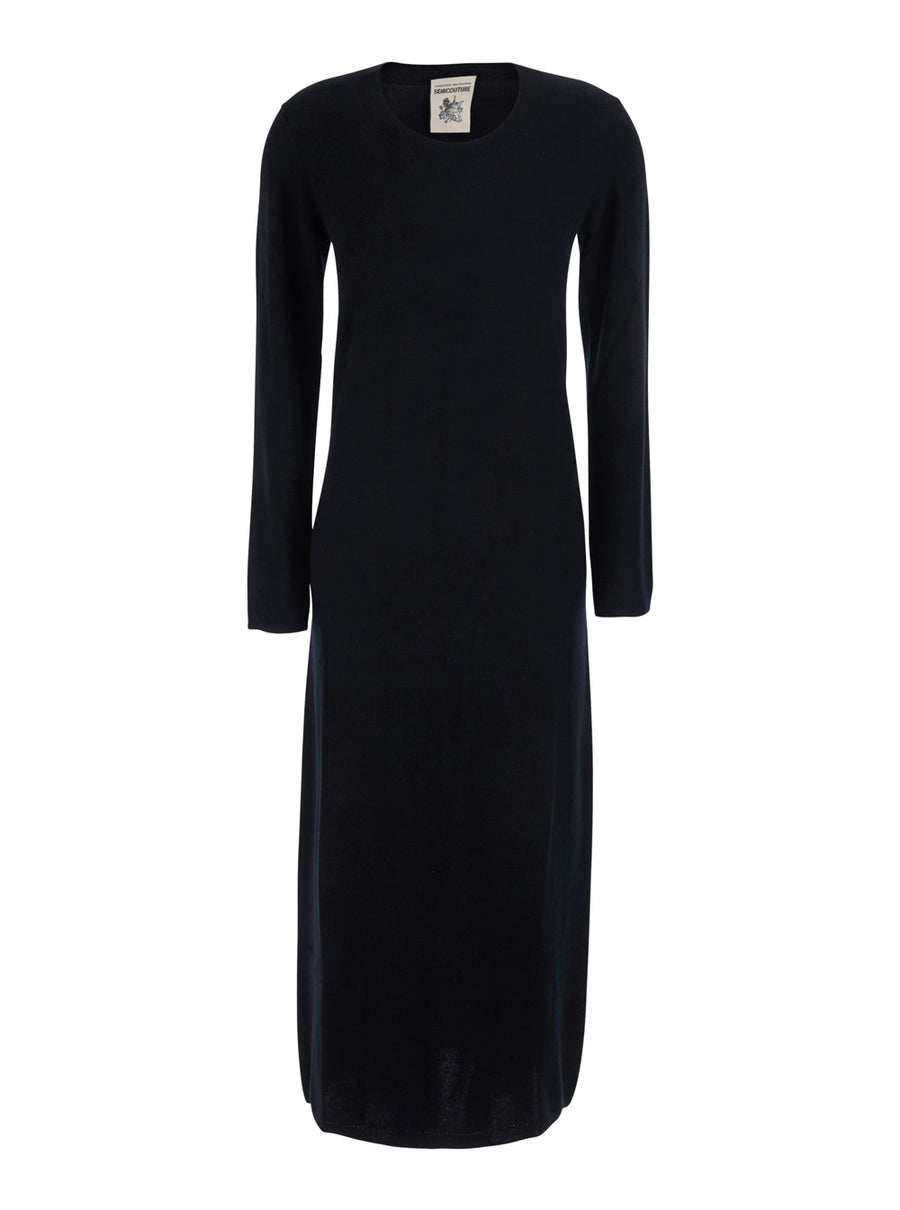 Long Dress Brenda Knit Black Wool-Cashmere