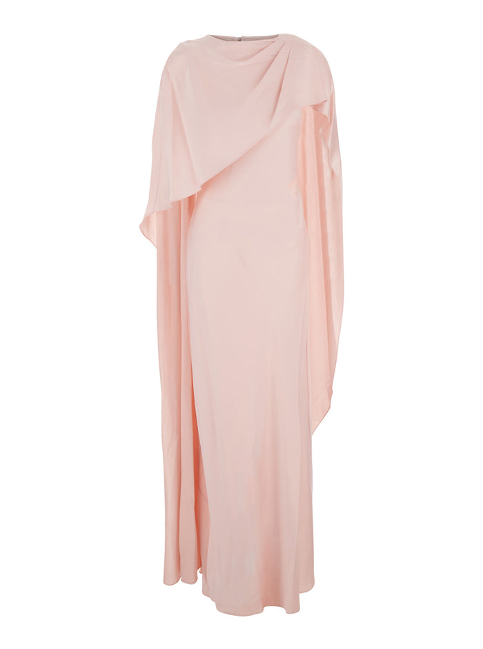 Izel Cape Gown Is A Long Dress With V-Neck And Sleeves Acetate Polyester Pink For Women