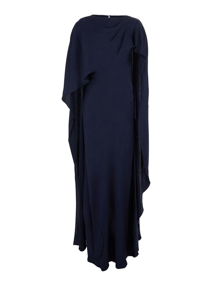 Long Dress Izel Cape Gown With Elegant Details Blue Tech Fabric For Women Blu