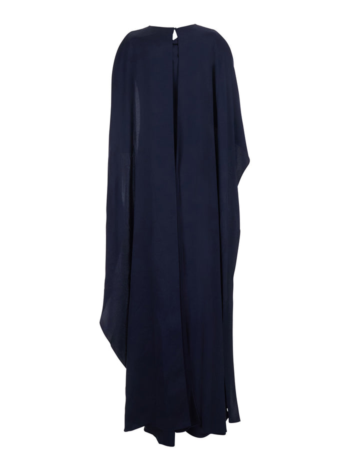 Long Dress Izel Cape Gown With Elegant Details Blue Tech Fabric For Women Blu