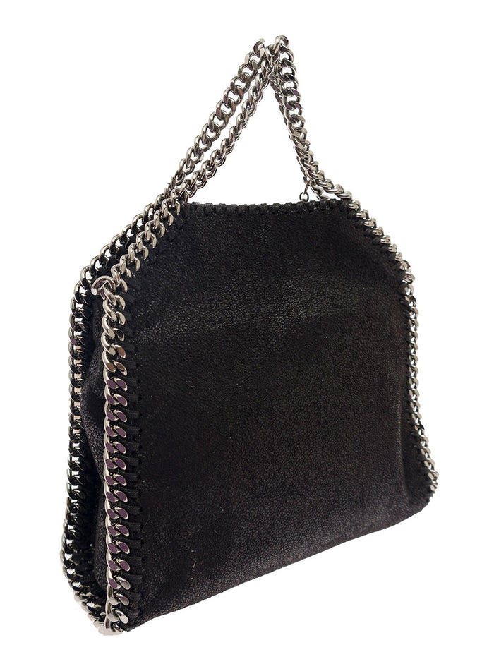 Mini Tote Bag 3chain With Logo Engraved Charm Black Ecoleather For Women Polyester Crossbody
