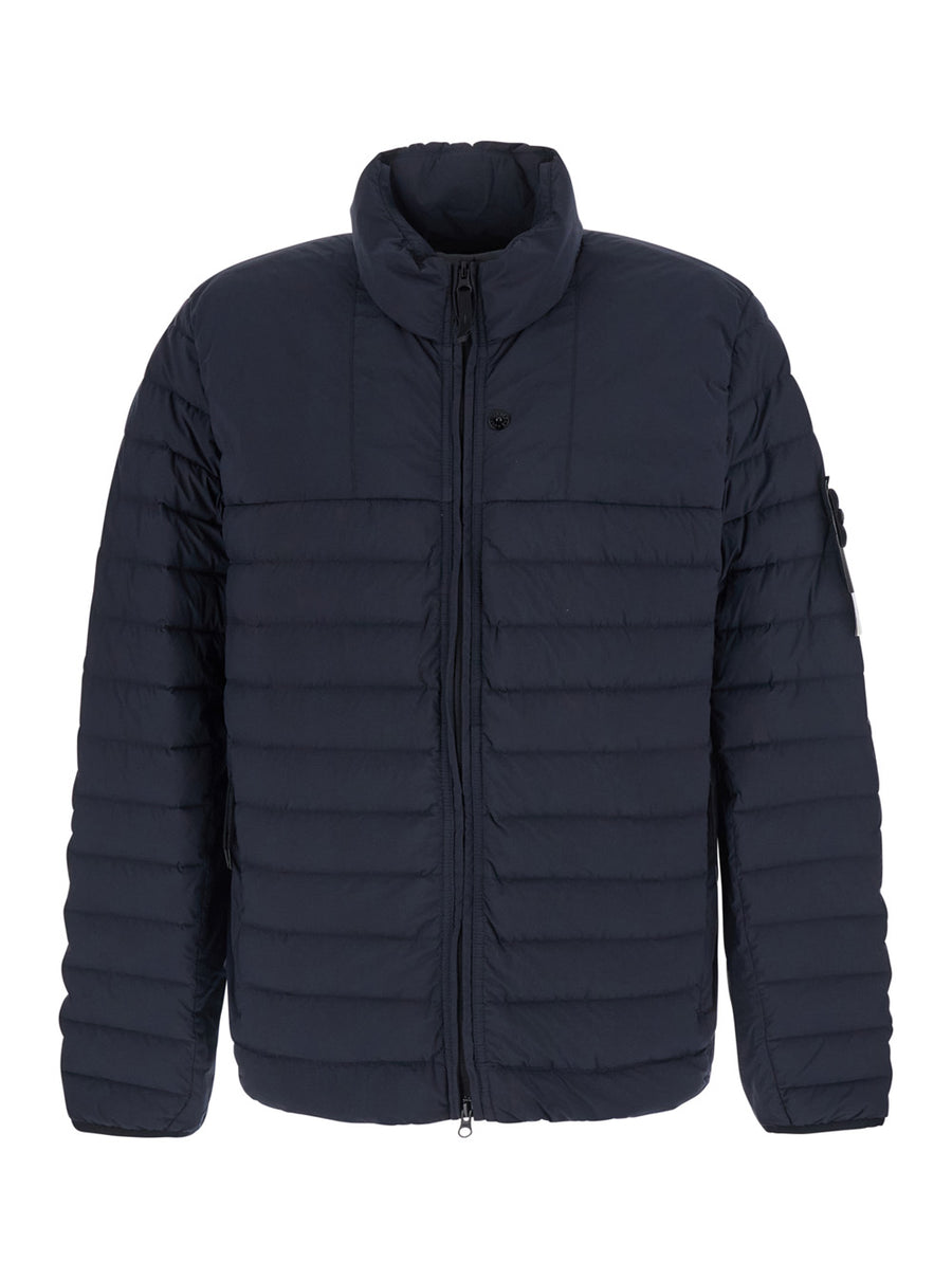 Down Jacket High Collar Blue Polyamide Padded &