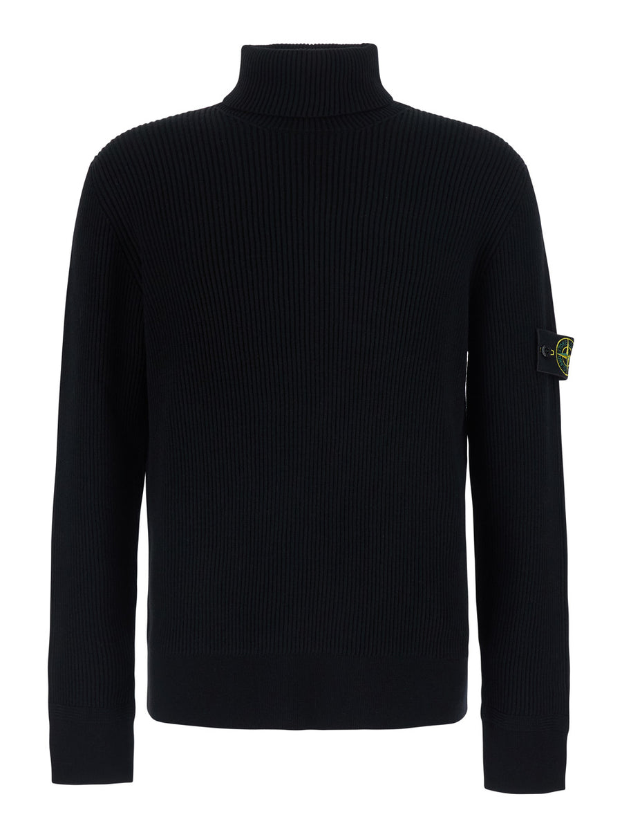 Sweater High-Collar Wool Black Tops