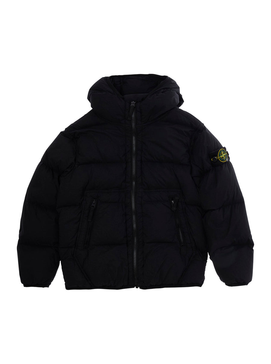 Short Parka Black Tech Fabric Padded Jackets