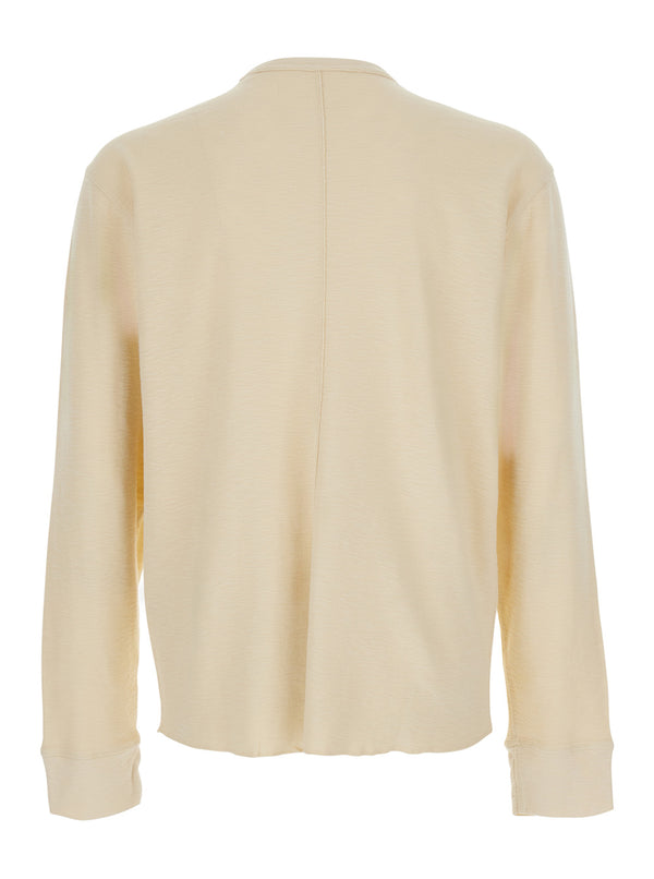 Long-Sleeve Waffle Tee Beige Cotton