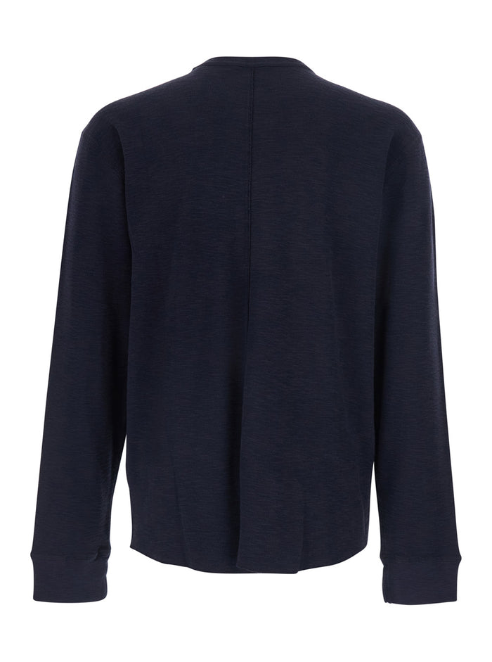 Waffle Tee Ls With Long Sleeves And Crew Neck Blue Cotton For Women Blu Jersey