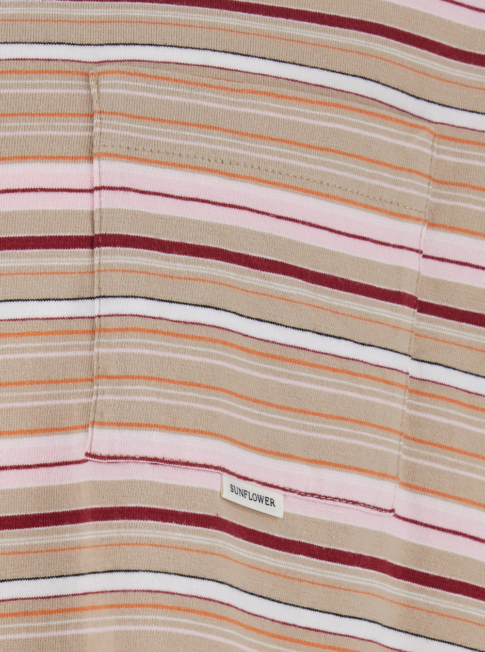 T-Shirt Stripe Ls Pocket With And Long Sleeves Beige Cotton Unisex Jersey