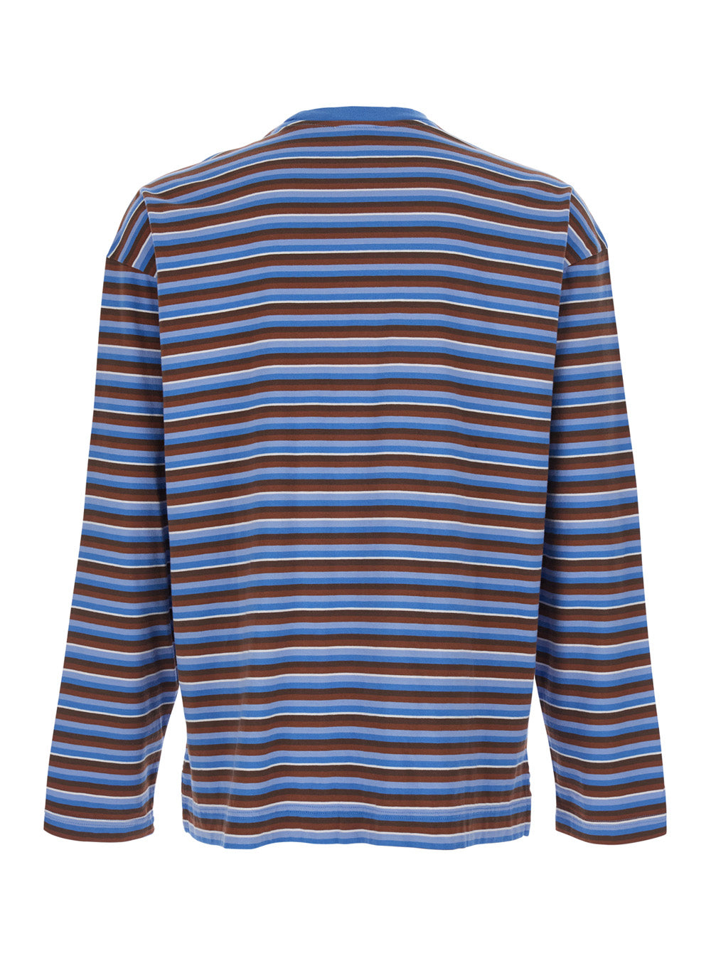 Long Sleeve T-Shirt With Pocket Blue Cotton Unisex Blu Jersey