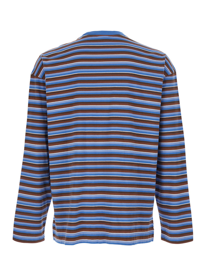 Long Sleeve T-Shirt With Pocket Blue Cotton Unisex Blu Jersey