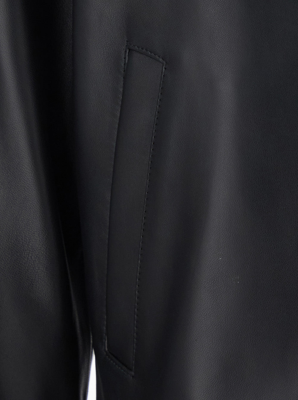 Short Leather Jacket With Collar And Pockets, Leather, Black, Woman