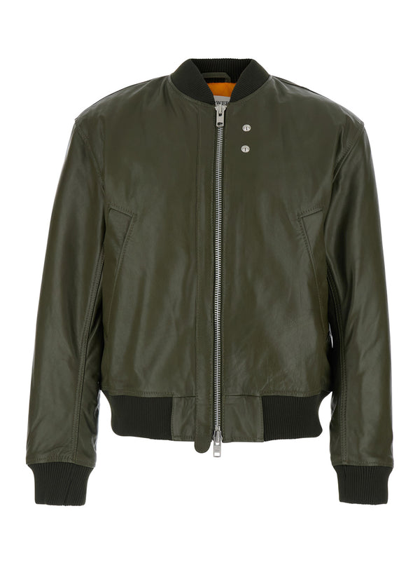 Leather Bomber Jacket Green Calf Coat