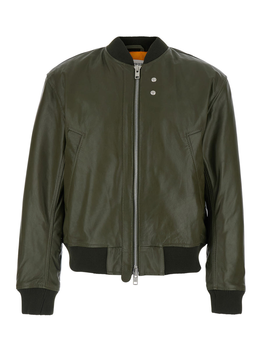 Leather Bomber Jacket Green Calf Coat
