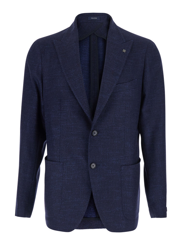 Jacket Single-Breasted Blue Wool Blazers