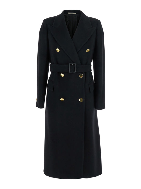 Double-Breasted Coat Black Wool Virgin
