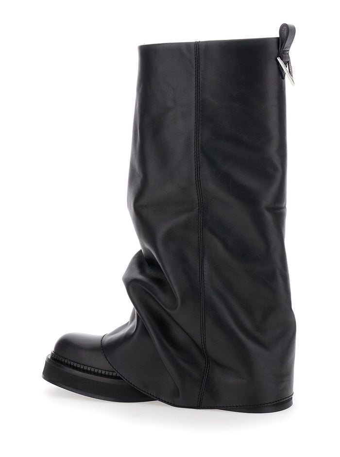 Boots Robin With Square Toe And Logo Plate On The Back Black Leather For Women