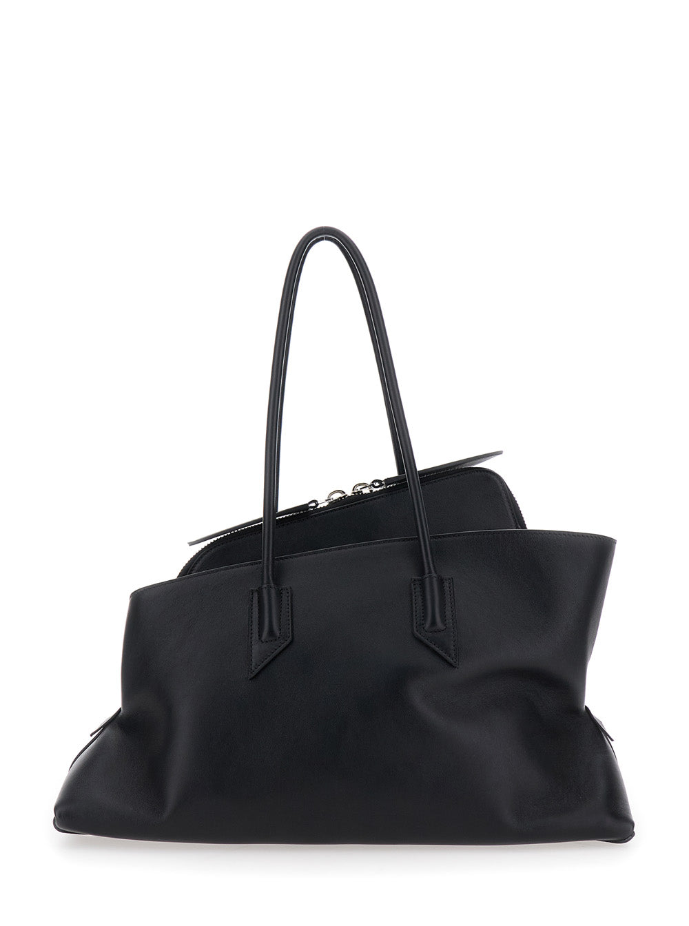 Shoulder Bag Passeggiata Medium With Asymmetric Design And Two Top Handles Black Leather For Women Calf