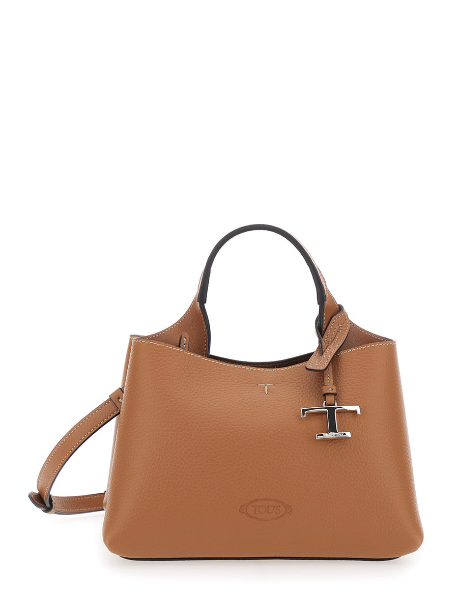 Top-Handle Handbag Brown Grained Leather Calf Handbags