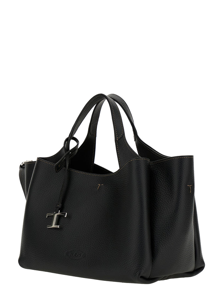 Handbag T Timeless With Embossed Logo Black Garnet Leather For Women Calf Hand Bags
