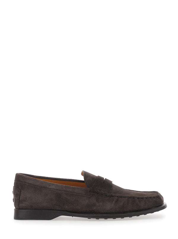 Loafers With Pennyslot Suede Brown Calf Leather