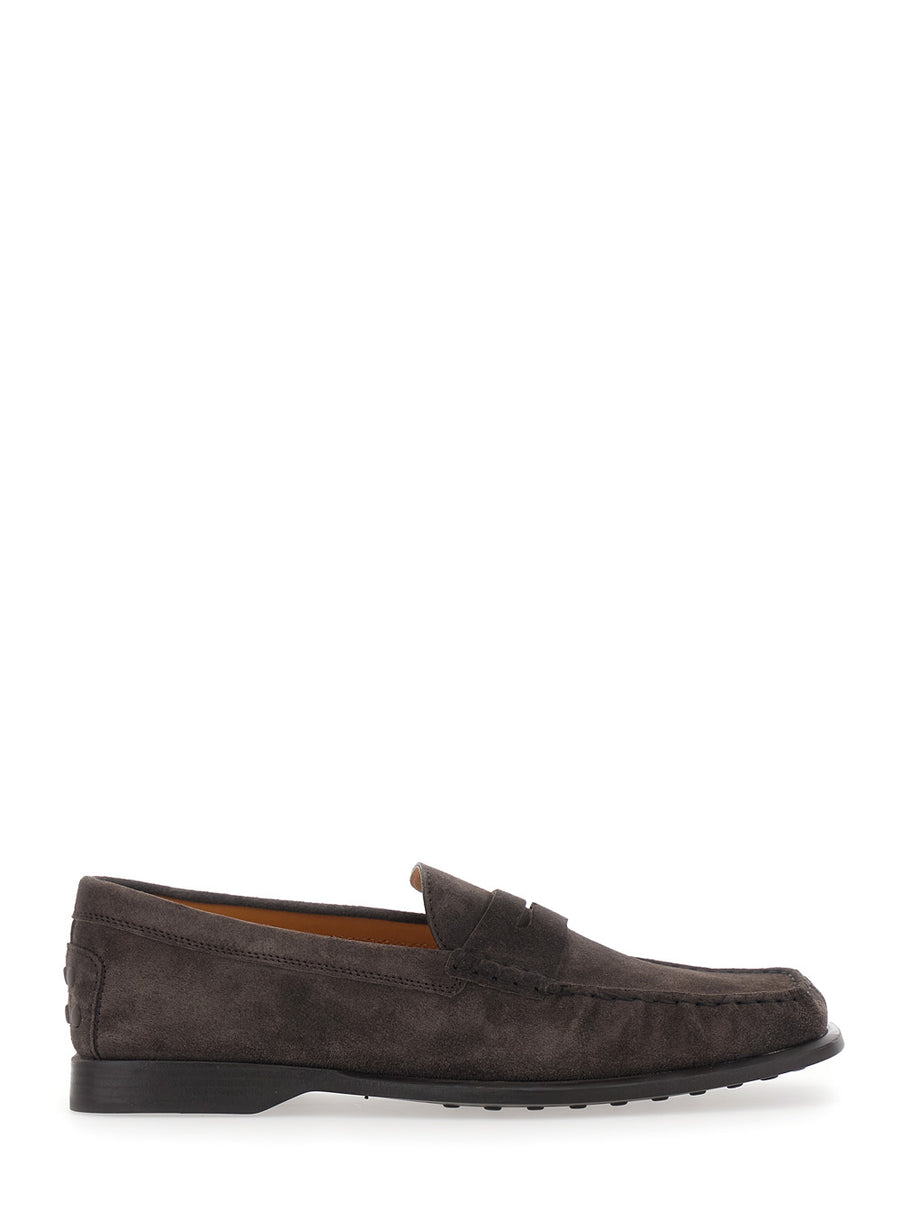 Loafers With Pennyslot Suede Brown Calf Leather