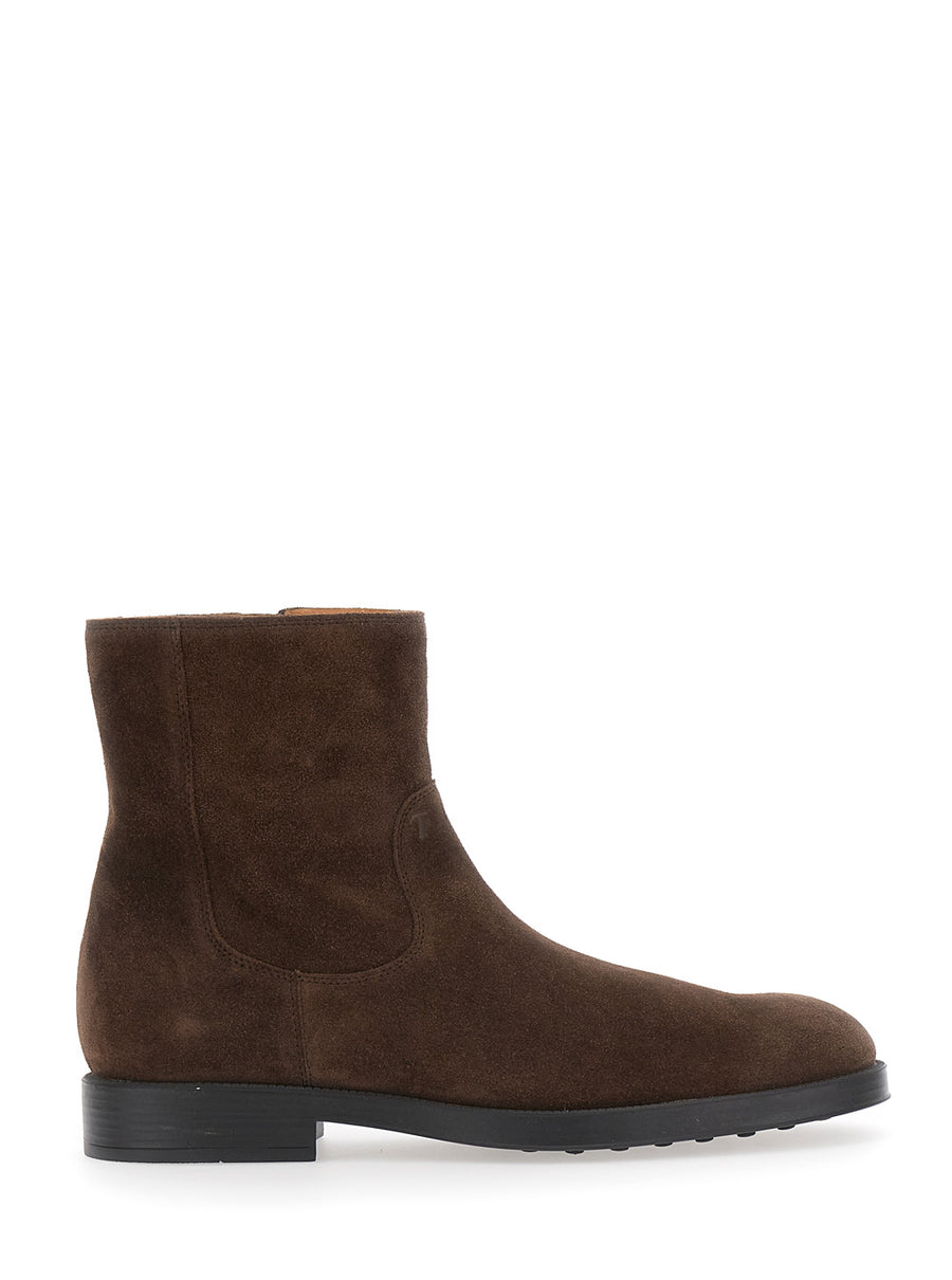 Ankle Boot Camel Side Zip Rubber Sole Brown Sheep Leather