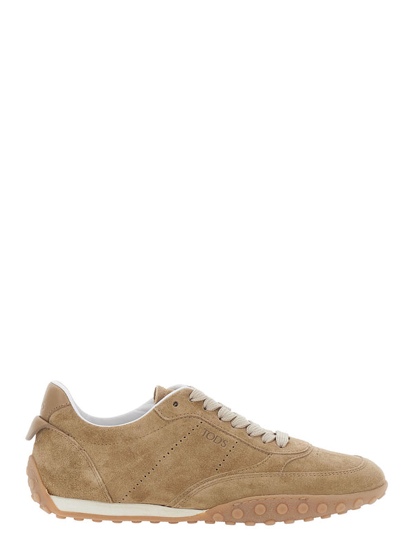 Low-Top Suede Sneakers Beige Calfskin Trainers