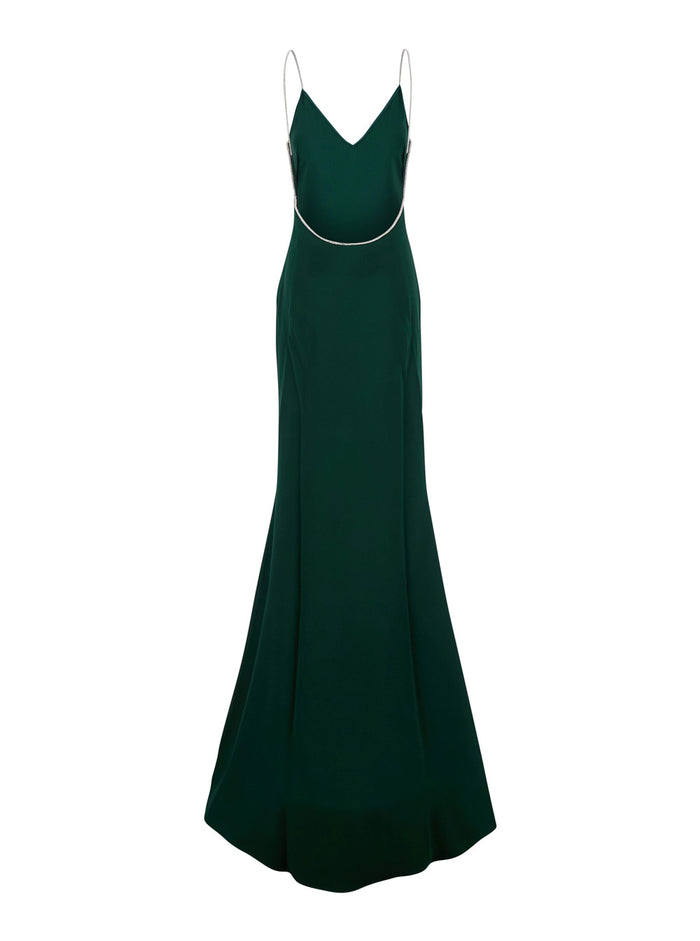 Green Long Dress With Crystal Design Acetate Blend For Women Viscose
