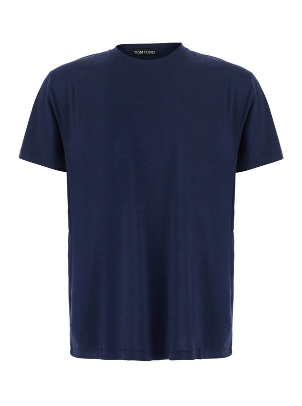Crew Neck T-Shirt Blue Blend Cotton Lyocell T-shirts