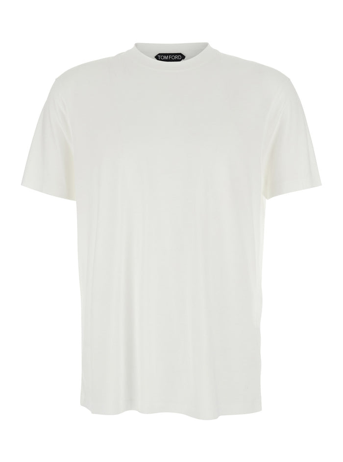 Crew Neck T-Shirt With Logo Embroidery On The Front Cotton Blend White Men Lyocell Tshirts And Polo Shirts
