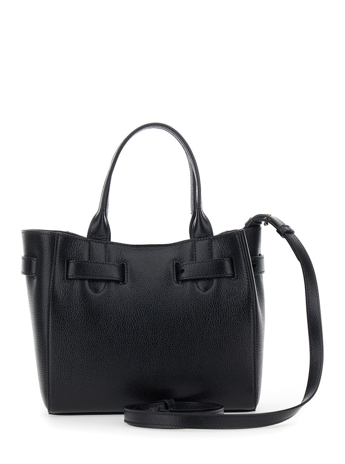 Handbag Audrey Piccola With Adjustable Strap And Logo Lettering On The Front Grained Black Leather For Women Calf Hand Bags