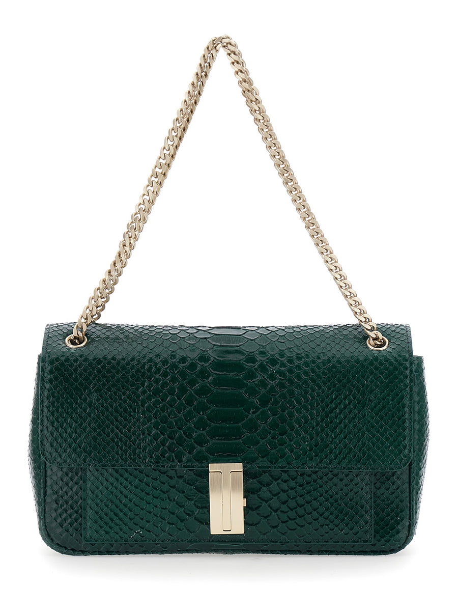 Crossbody Bag Green Snake-Effect Leather Calf Shoulder