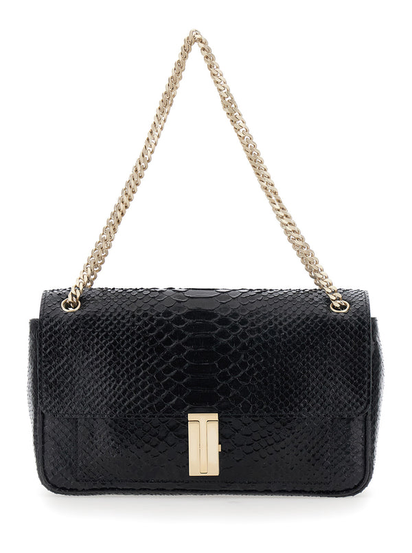 Crossbody Bag Black Snake-Effect Calf Leather Shoulder