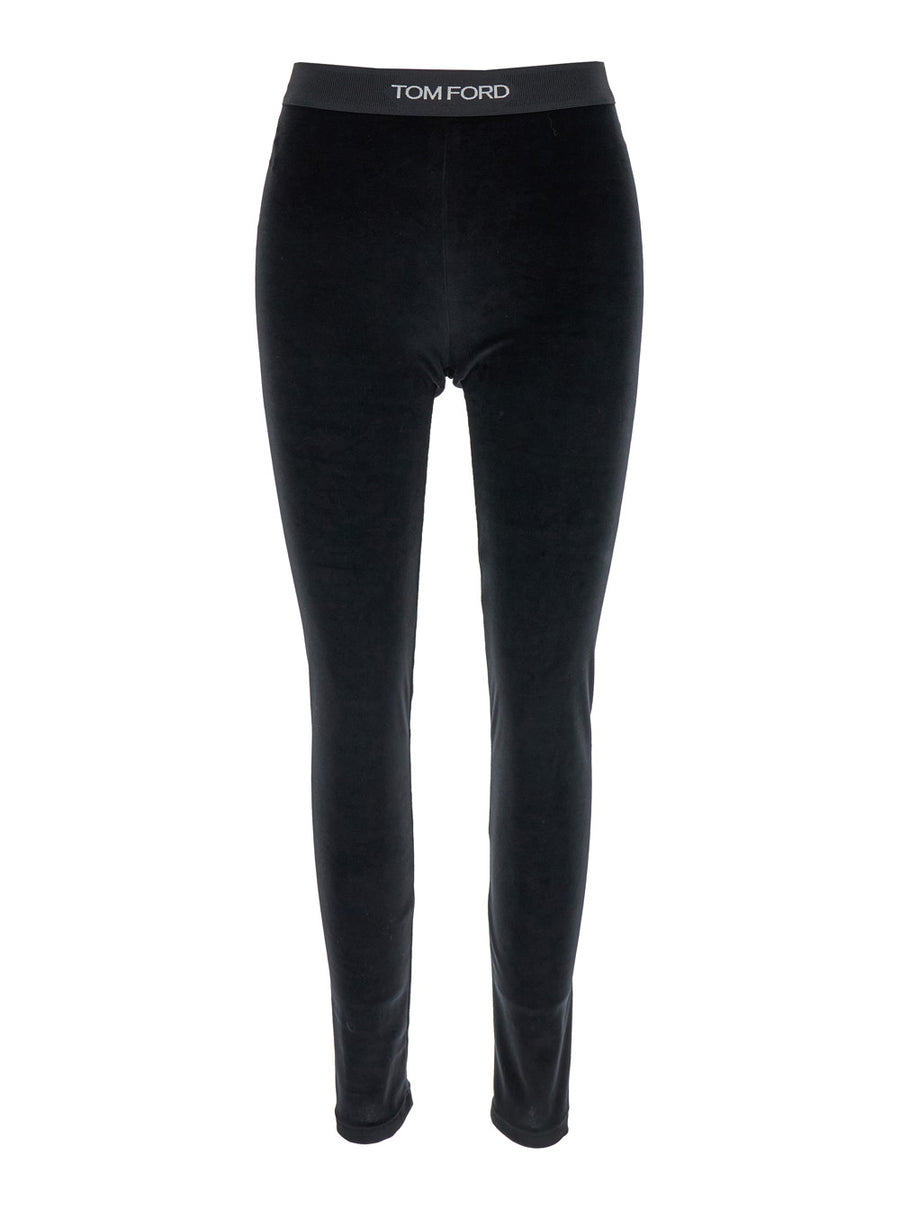 Leggings Velvet Black Triacetate Trousers