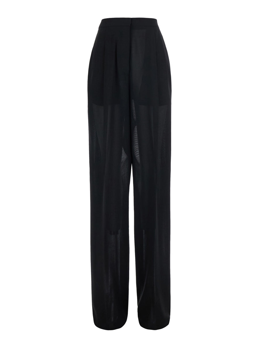High-Waisted Wool Trousers, Black