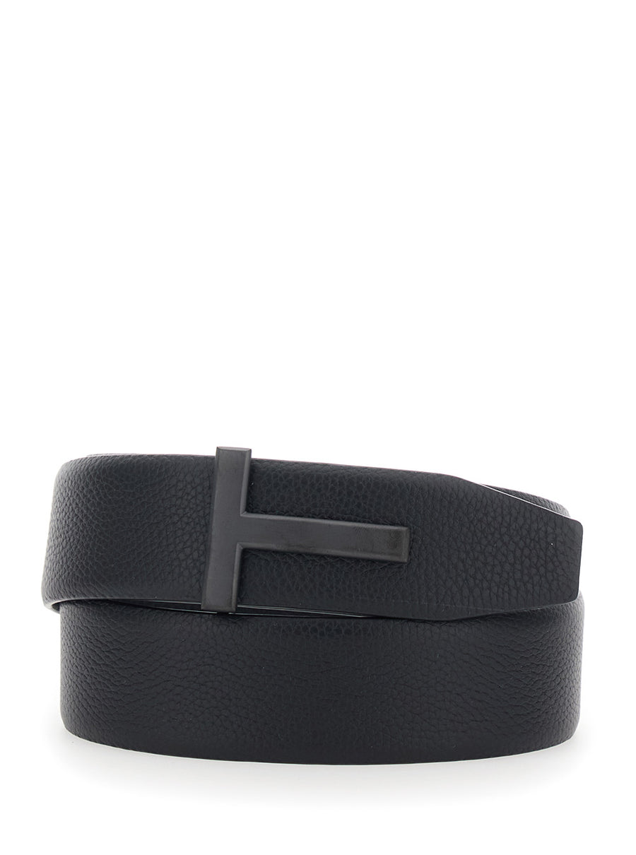 Belt Icon T Black Leather Calf
