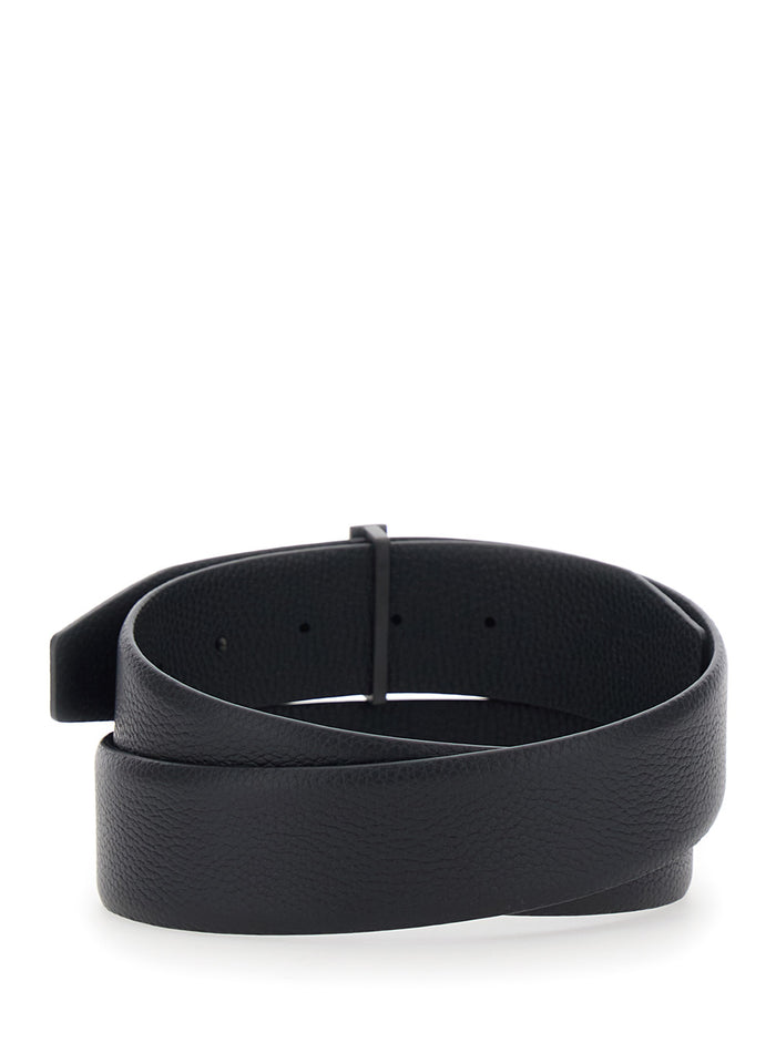4cm Soft Grainy Leather Black Calf Belt