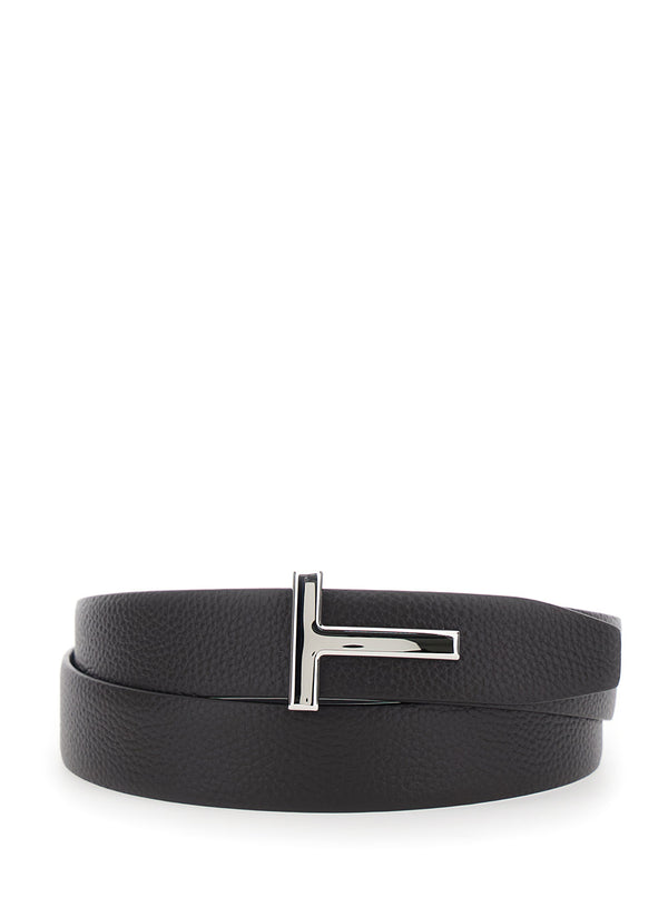 Leather Belt With T Buckle Brown Calf