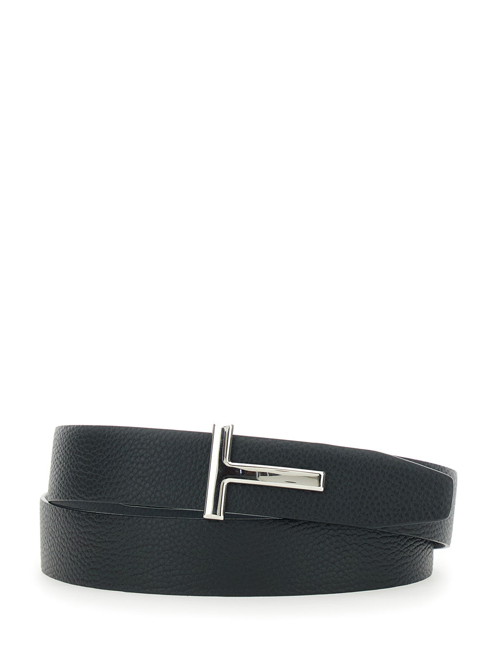 Reversible Belt With T Buckle And Crocodile-Embossed Leather Effect Blue For Men Blu Calf