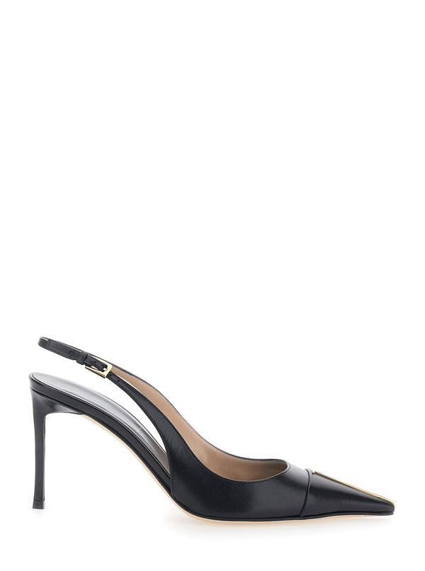 Slingback Pumps Black Leather Goatskin