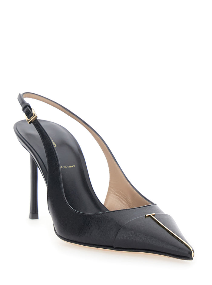 Shiny Kid Slingback Black Goat Brass Heels