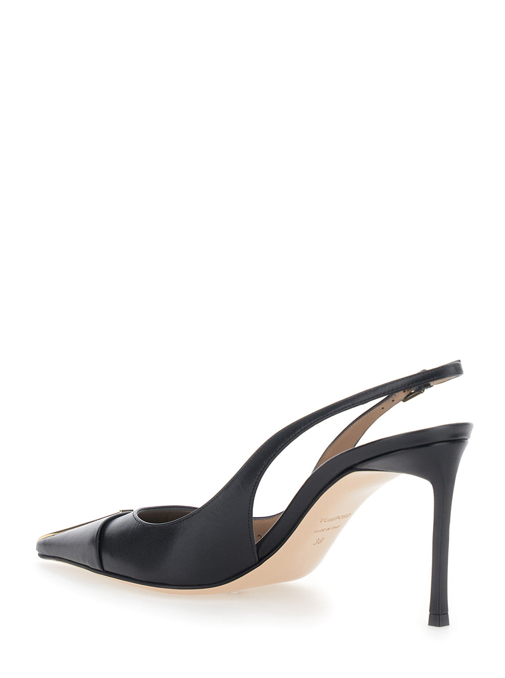 Shiny Kid Slingback Black Goat Brass Heels