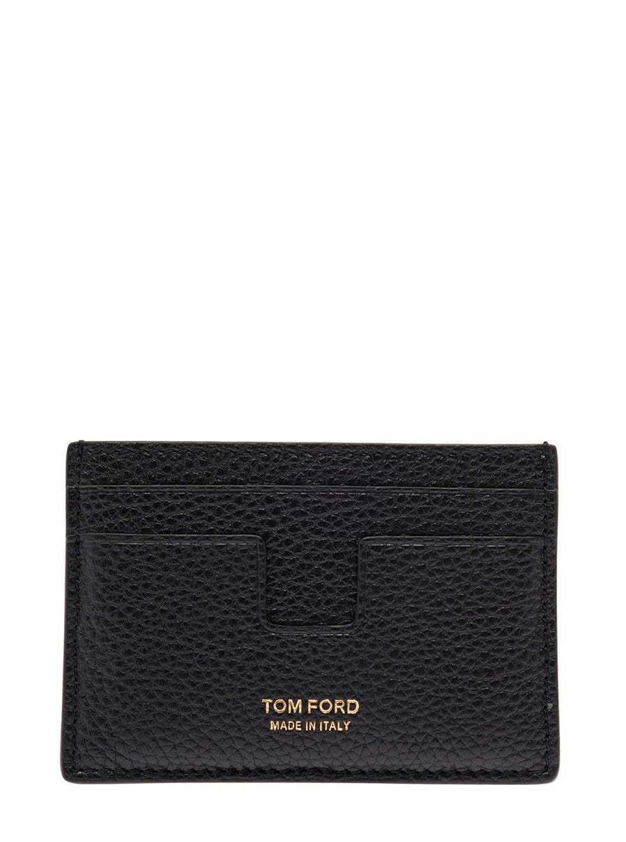 Card Holder Black Grained Leather Calfskin Accessory
