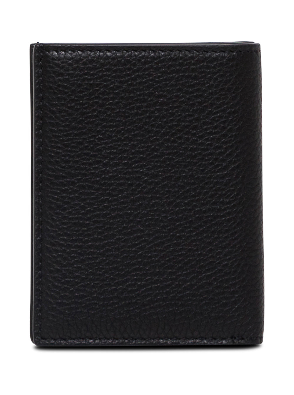 Card Holder With Logo Lettering Embossed On The Front Grained Black Leather For Men Calf Products