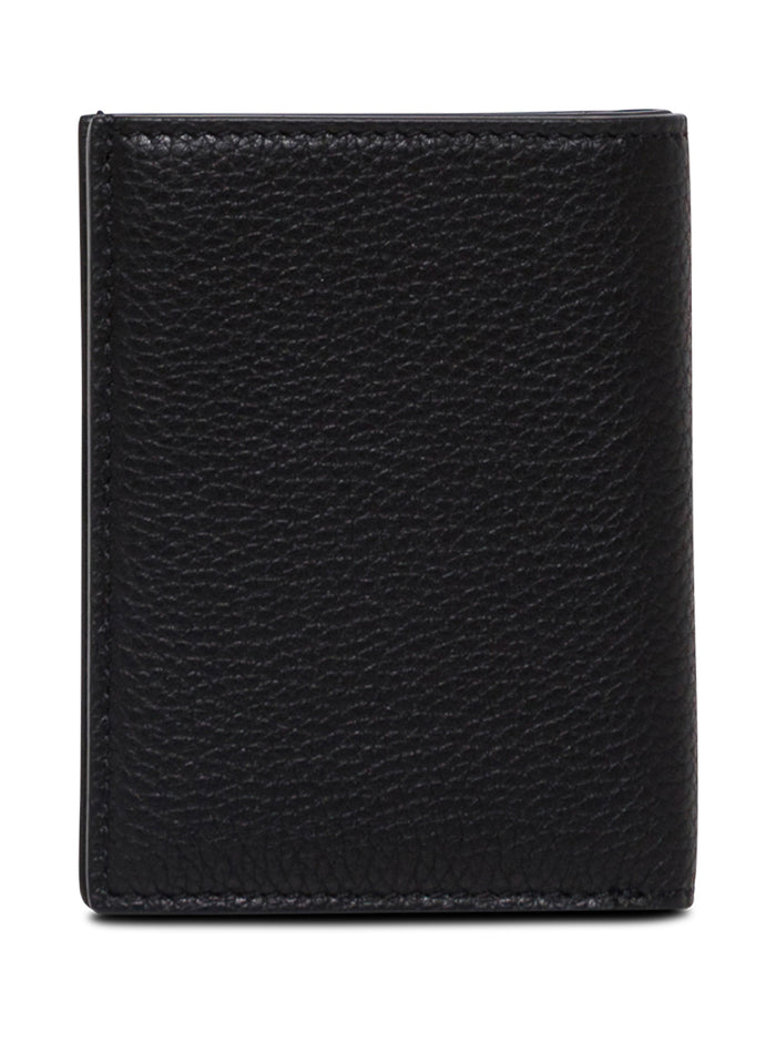 Card Holder With Logo Lettering Embossed On The Front Grained Black Leather For Men Calf Products