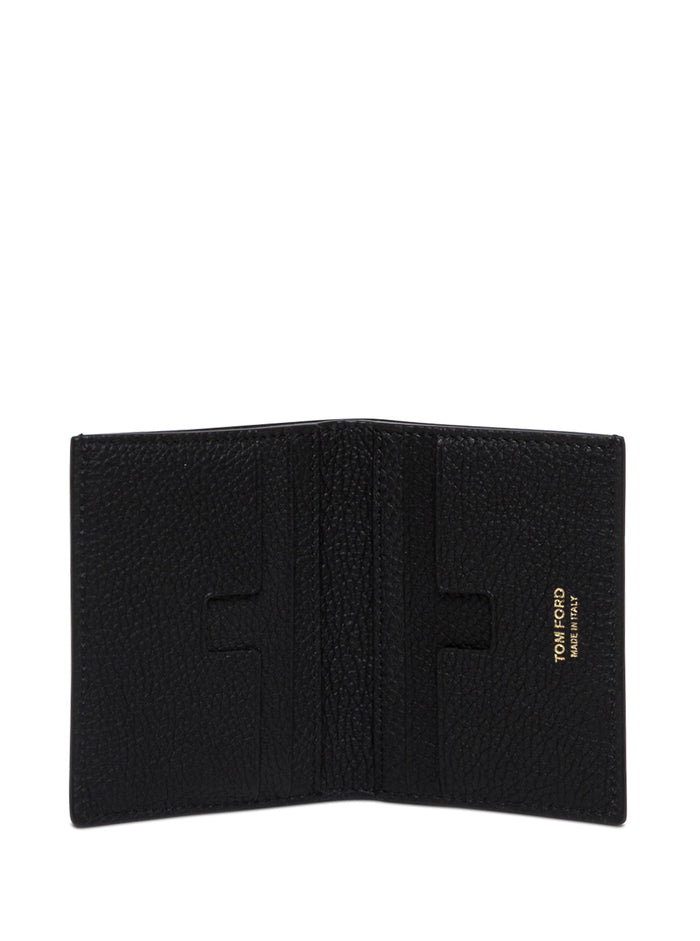 Card Holder With Logo Lettering Embossed On The Front Grained Black Leather For Men Calf Products