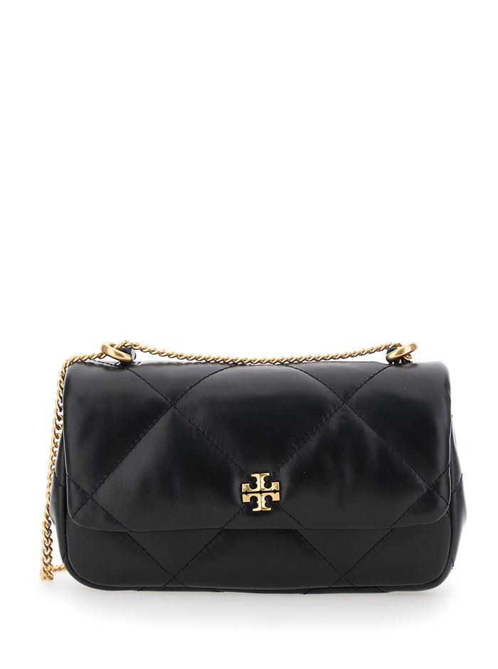 Crossbody Bag Kira With Diamond Quilting And Logo Plate On The Front Black Leather For Women Cow