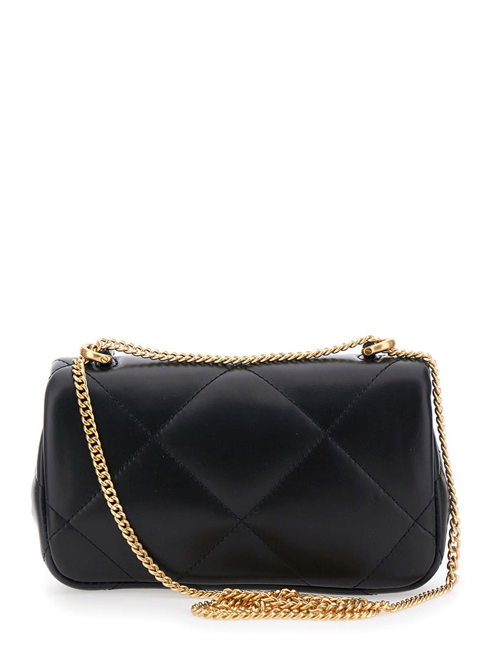 Crossbody Bag Kira With Diamond Quilting And Logo Plate On The Front Black Leather For Women Cow