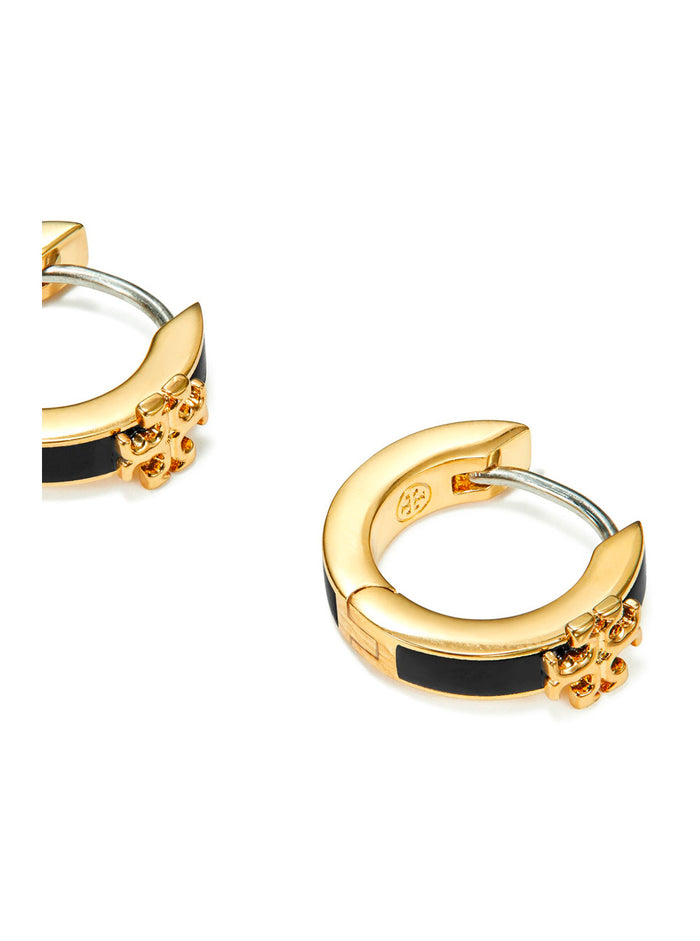 Hoop Earrings Kira With Double T Motif Brass Blend For Women Metallic Enamel Cubic Zirconia