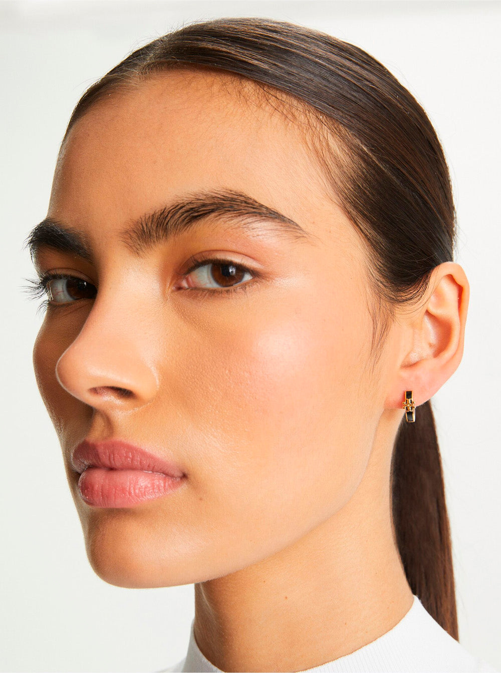 Hoop Earrings Kira With Double T Motif Brass Blend For Women Metallic Enamel Cubic Zirconia