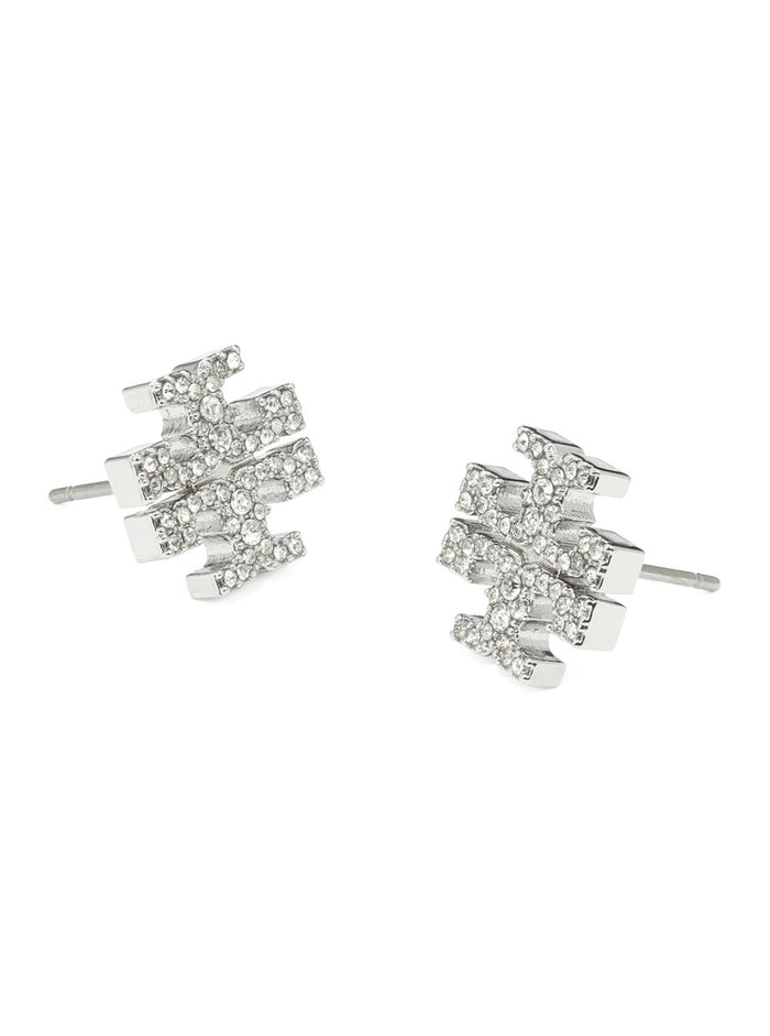 Earrings Kira With Double T Motif And Decoration Crystals Silver-Plated Brass For Women Metallic